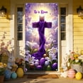 thumbnail image 1 of Chanana Happy Easter Decorations - He Is Risen Religious Door Cover - Large Fabric Easter Cross Background for Jesus Spring Party Decor - 70.87 x 35.43 Inch, 1 of 6