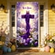 thumbnail image 1 of Cubierta de puerta de Pascua con cruz cristiana religiosa y guirnalda grande para puerta de entrada de Pascua, decoración de iglesia, con lirios, adorno floral, cruz de Jesús, cubierta colgante de te, 1 of 6
