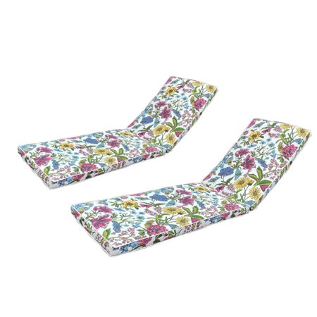 Dsseng 2pcs Set Outdoor Recliner Cushion Lying Bed Replacement Cushion  Suitable for 75 Inch Long Lying Bed (White Flower Pattern)