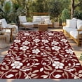 thumbnail image 2 of Red White Floral Outdoor Rug 4x6 Ft - Reversible Patio Rug Outdoor Camping Rugs, Farmhouse Retro Botanical Leaves Washable Indoor Outdoor Area Rugs, Non-Slip Outdoor Carpet Runner for Deck/Porch, 2 of 8
