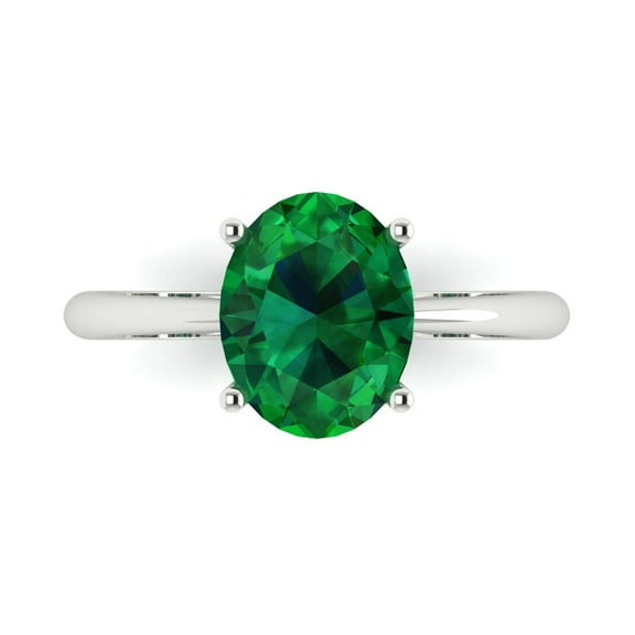 Clara Pucci 14K White Gold 2.5ct Emerald Solitaire Ring for Women