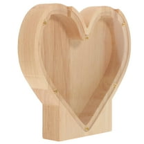 Heart Shaped Wooden Piggy Bank for Kids - Clear Coin Bank Money Saving Box for Mother's Day Decoration