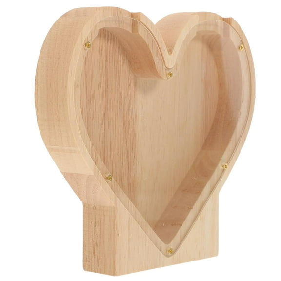 Heart Shaped Wooden Piggy Bank for Kids - Clear Coin Bank Money Saving Box for Mother's Day Decoration