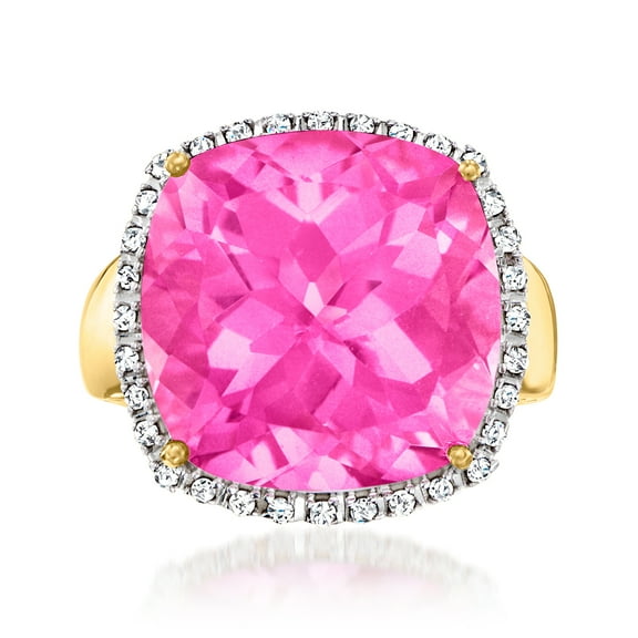Ross-Simons 18.00 Carat Pink Topaz and .16 ct. t.w. Diamond Ring in 14kt Yellow Gold, Women's, Adult