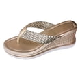 thumbnail image 5 of Flip Flops for Women Platform Wedge Thong Sandals Summer Beach Vacation Dress Shoes Flatform Walking Shoes Gold Size 9.5, 5 of 5
