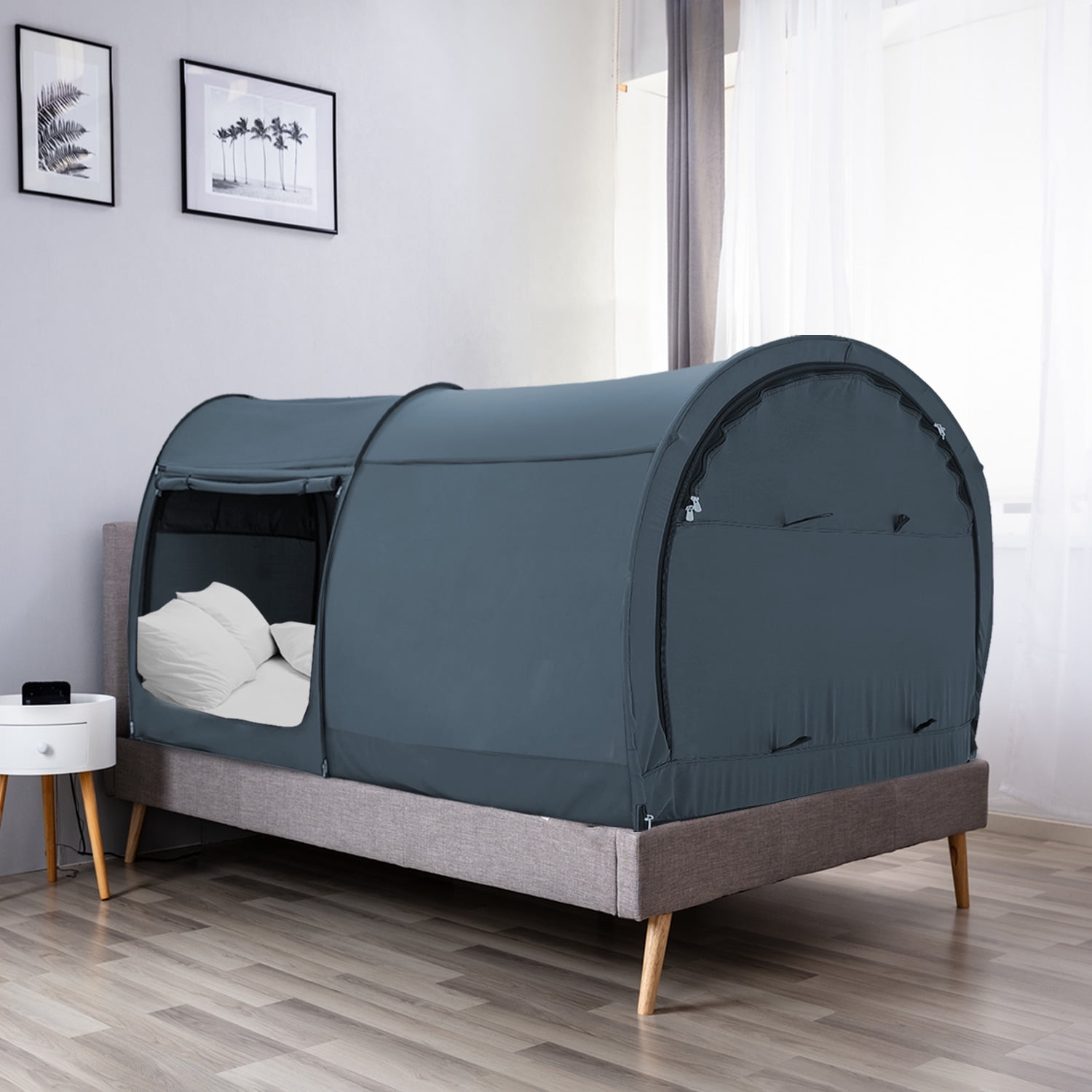 Bed Tent with Indoor Curtains(Mattress Not Included), Queen, Charcoal