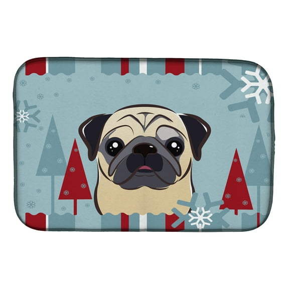 Caroline's Treasures Winter Holiday Fawn Pug Dish Drying Mat