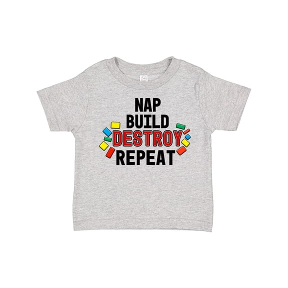 Inktastic Nap Build Destroy Repeat with Colorful Building Blocks Boys or Girls Toddler T-Shirt