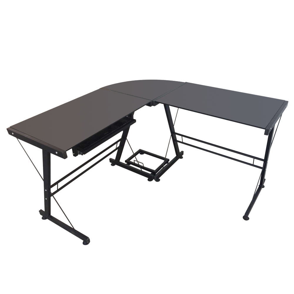 UBesGoo LShape Computer Desk Glass PC Corner Table Home Office