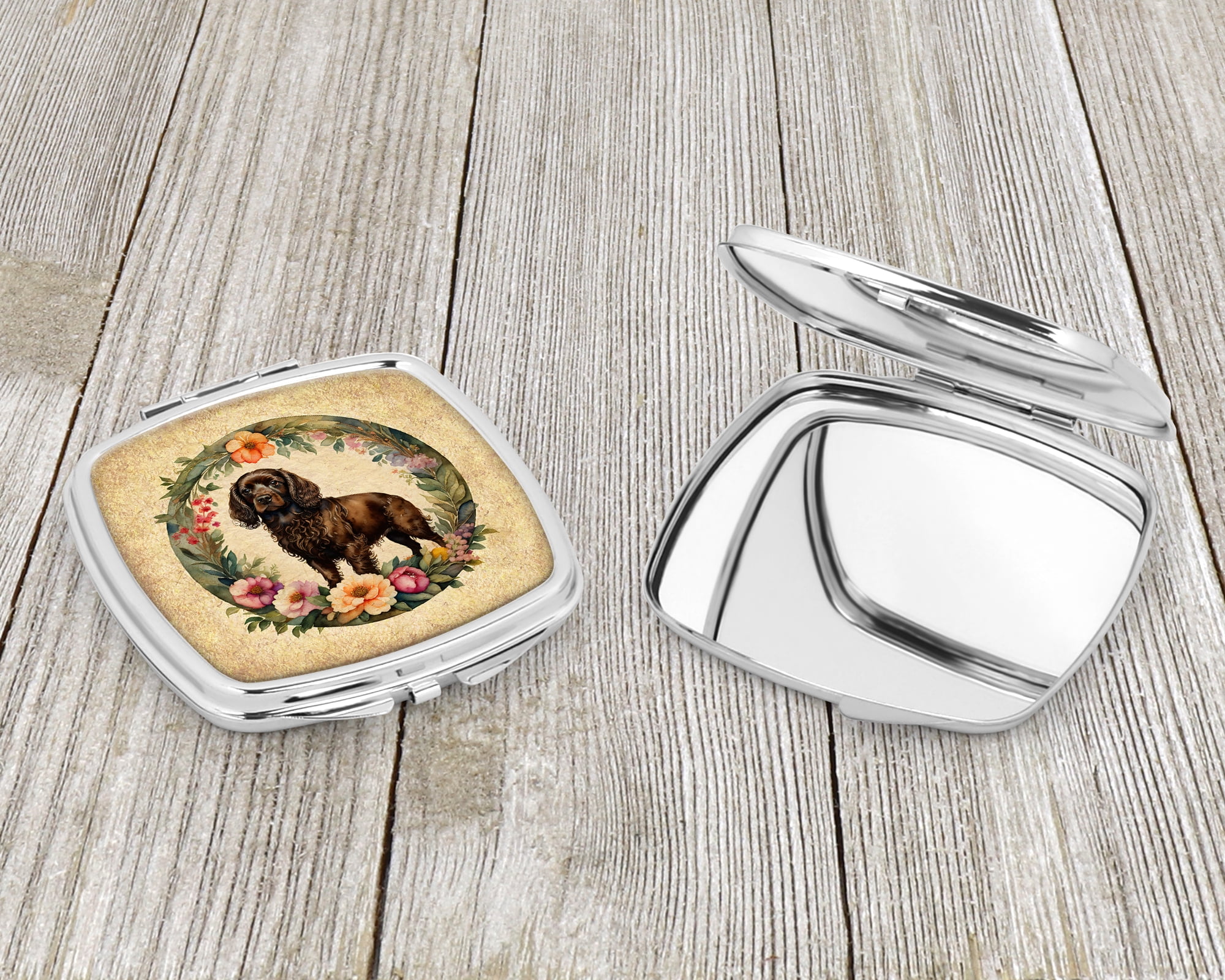 Boykin Spaniel and Flowers Compact Mirror 2.75 in x 3 in