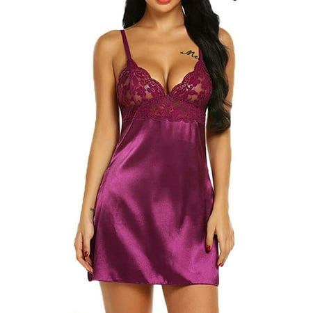 Sexy Lingerie Women Silk Lace Robe Dress Satin Babydoll Lingerie Nightdress Nightgown Sleepwear