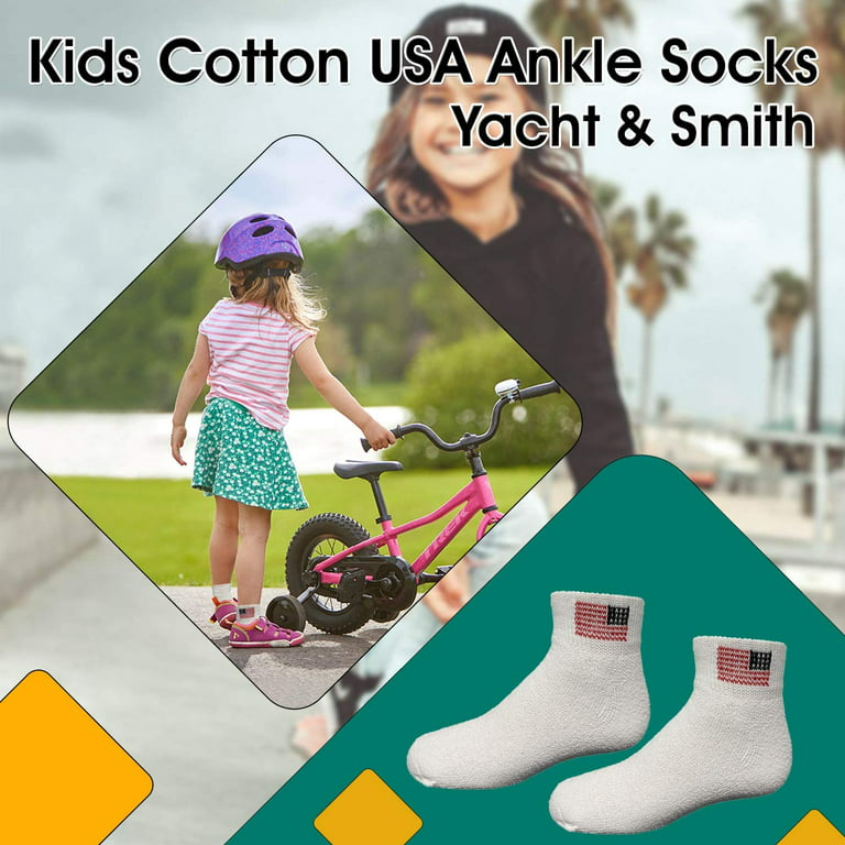 SOCKS'NBULK Kids Cotton USA Ankle Socks Size 6-8 Wholesale Bulk Packs  (White USA, 6-8) 