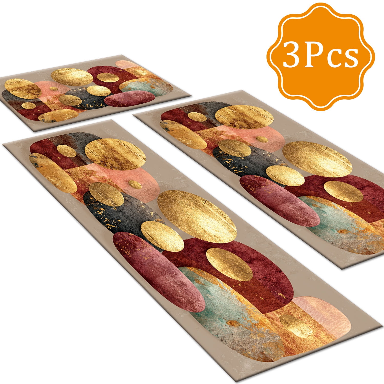 3 Piece Kitchen Rug Set, Non-Slip And Washable, Abstract Pattern Kitchen Hallway Rug, Soft And Comfortable, Suitable For Sinks, Floors, Entrances, Hallways and Bathrooms