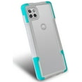 thumbnail image 2 of Nakedcellphone Acrylic Hybrid Series Compatible with Motorola One 5G Ace Case - [White/Turquoise] Clear Back Panel, TPU Rubber Trim, Anti-Shock Phone Cover for XT2113, 2 of 7