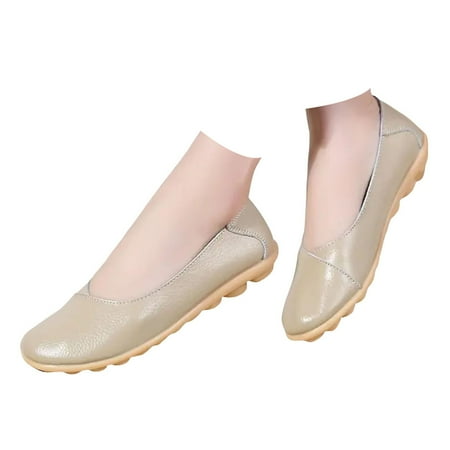 

Zizocwa Comfortable Loafers for Women Pu Leather Slip On Shoes Casual Slip On Flat Shoes Ladies Comfortable Dressy Driving Loafers Beige Size7