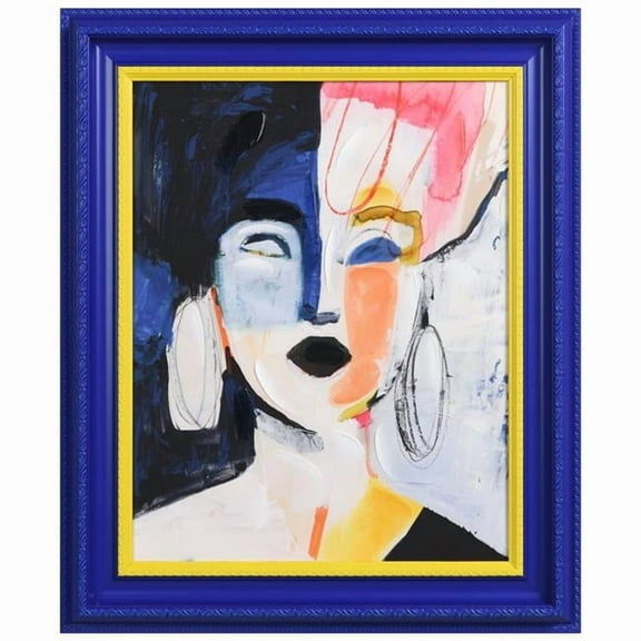 "Abstract Diva" Chromatic Hand Painted Embellished Giclee Portrait Canvas Wall Art with Baroque Two-Tone Frame