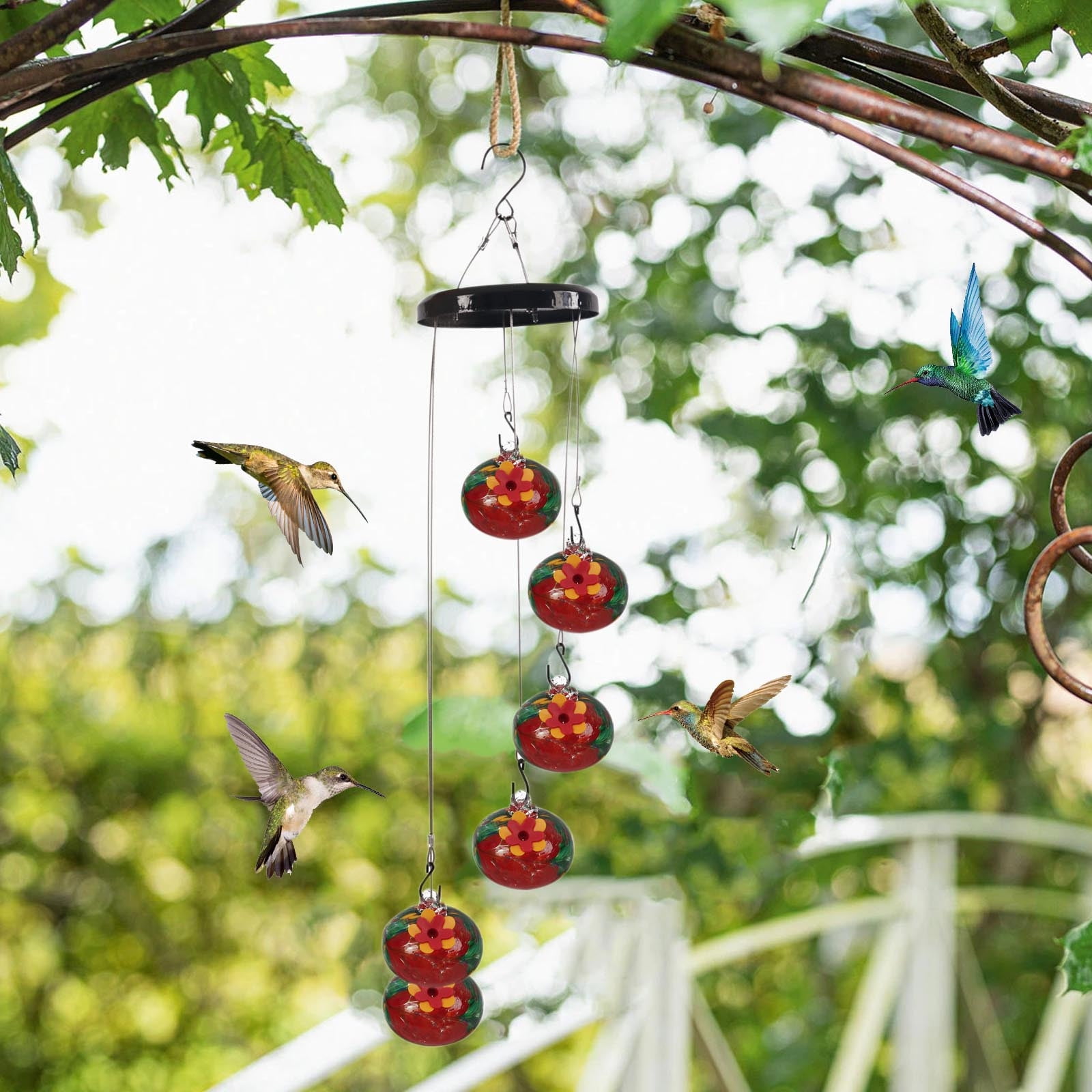 Charming Wind Chimes Hummingbird feeders for Outdoors Hanging Ant and Bee Proof,Never Leak,Perfect Garden Decor for Outside