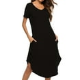 thumbnail image 2 of Defitshape Women's Soft Nightgowns Summer Cotton Long Pajama Dress Flowy Scoop Neck Short Sleeve Sleep Dress Loungewear Pockets Black Small, 2 of 4
