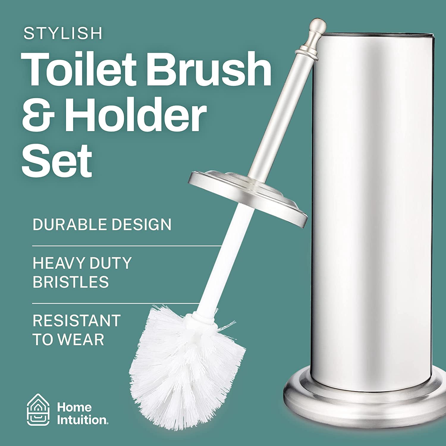 Stainless Steel Modern Toilet Brush & Holder Set (2 Pack) - Modern Toilet Bowl Brush Holder - Cleaner Toilet Brushes Bathroom Accessories - Bathroom Bowl Cleaner Brush with Caddy