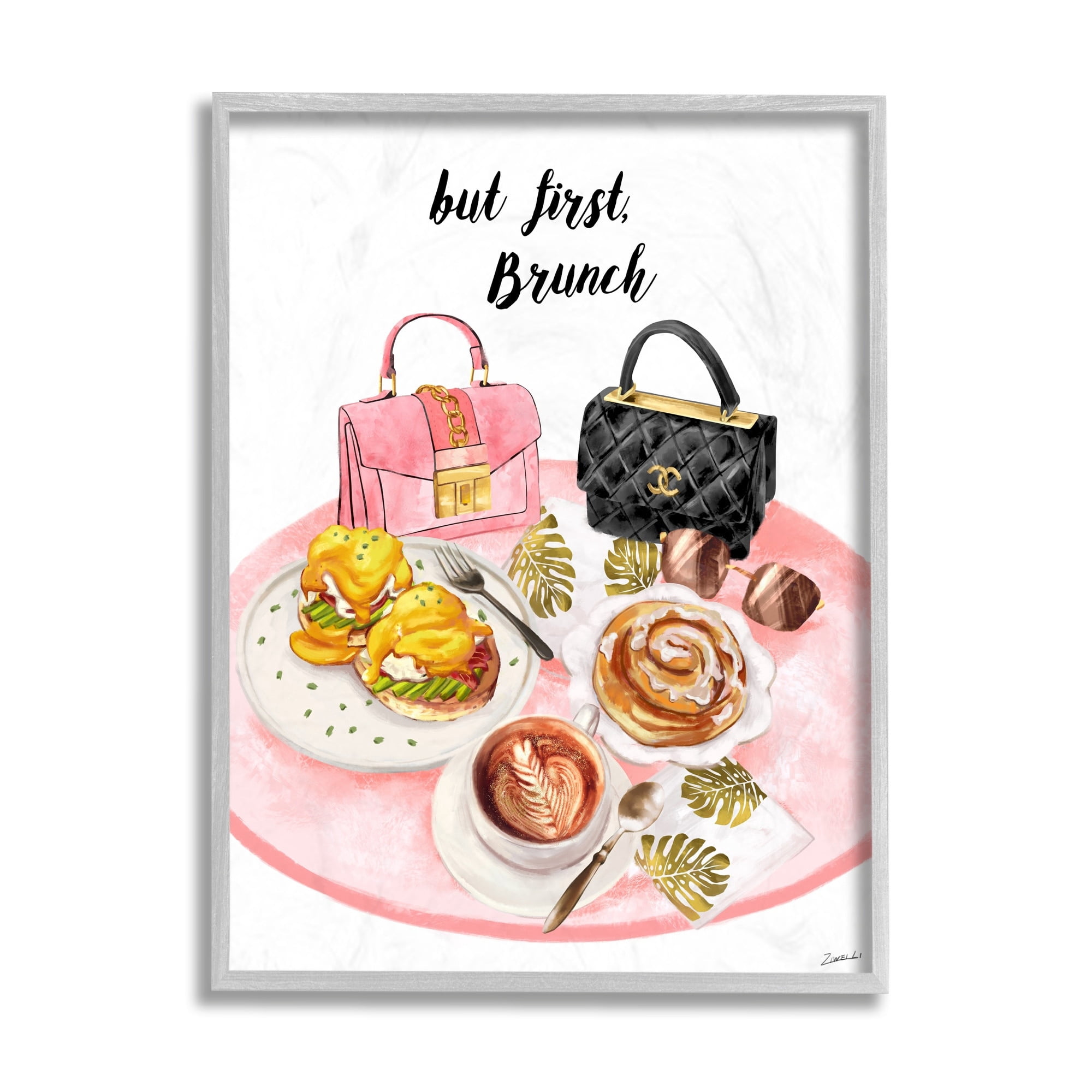 Stupell Industries But First Brunch Phrase Glam Breakfast Table Black Framed, 16 x 20, Design by Ziwei Li
