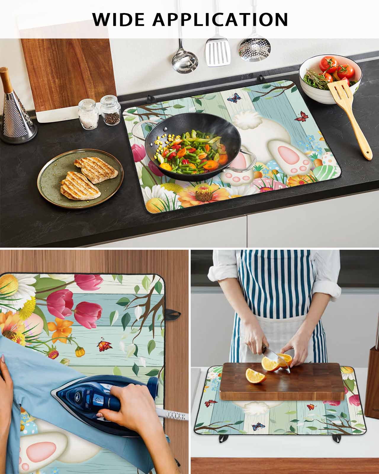 Large Induction Cooktop Protector Mat Easter Stove Top Covers for Electric Stove, Spring Watercolor Eggs Country Tulip Wooden Grain Decorative Stove Burner Cover Mats, Glass Top Stove Cover