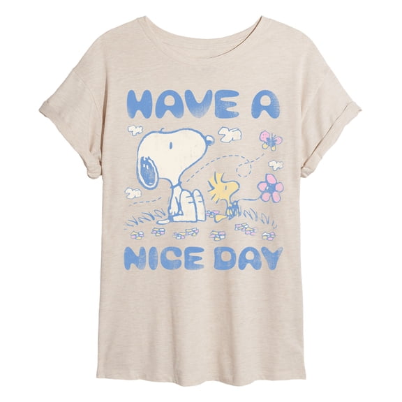 Peanuts - Snoopy & Woodstock Have a Nice Day - Juniors Oversized Graphic T-Shirt