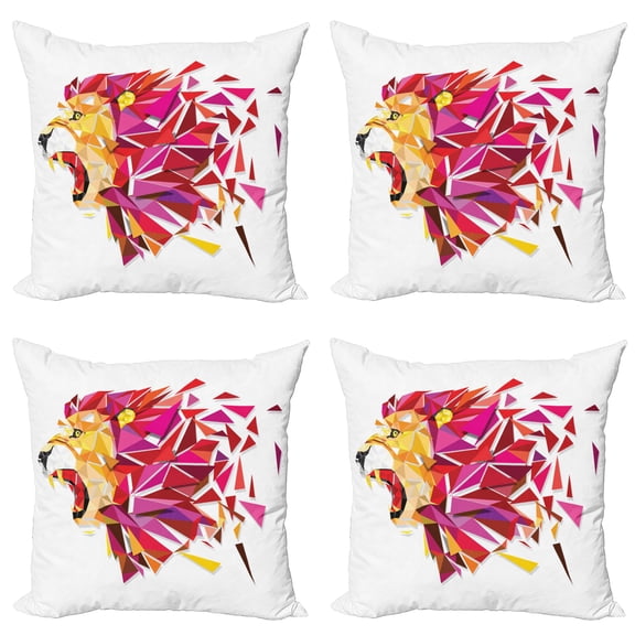 Ambesonne Geometric Throw Pillow Cover 4 Pack, Lion Themed Triangles, 16", Multicolor