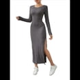 thumbnail image 2 of Vestidos Largos de Otoño para Mujer, de Larga, Informales, de Punto Acanalado, Ajustados, Elegantes, con Cuello Redondo y Abertura Lateral Gris Oscuro M, 2 of 8