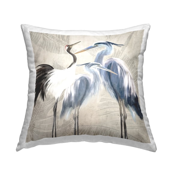 Stupell Industries Egret & Crane Birds Botanical Leaf Pattern Design by Kim Allen Throw Pillow