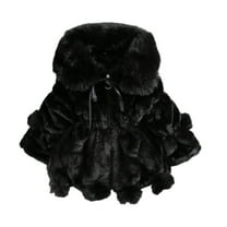 GYRATEDREAM Baby Girls Faux Fur Warm Cloak Coat Cute Winter Furry Cape Jacket Fluffy Plush Fleece Outwear with Bowknot for 6Y Black