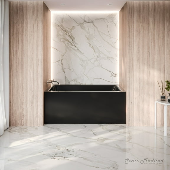 Voltaire 54 x 30 Skirted Left Drain Soaking Apron Bathtub in Glossy Black