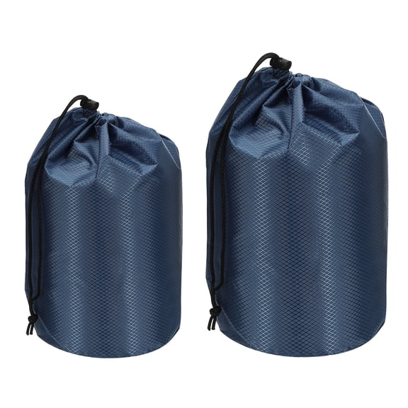 Uxcell Stuff Sack, 4x8"/7x13" Waterproof Outdoor Storage Sack Portable Drawstring Bag for Camping, Dark Blue 2 Pcs