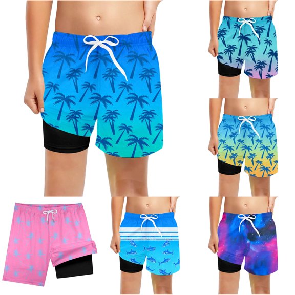 WERYOUNG Boys Swim Trunks With Compression Liner Tropical Print Lightweight Swimming Shorts Toddler Board Shorts For Water Play Trendy Swimwear Bottom 5-6 Years