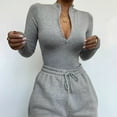 thumbnail image 4 of jsaierl Women's Crew Neck Long Sleeve Bodysuit Tops Sexy Body Suits Slim One Piece Quarter Zip Shapewear Jumpsuit, 4 of 9