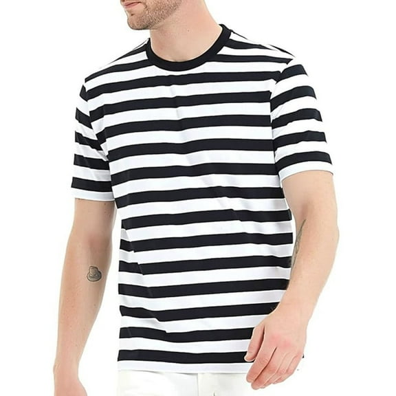CENL Men Striped Sailor T Shirt Summer Loose O Neck Top Casual Short Sleeve Tee Sport
