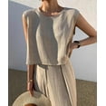 thumbnail image 5 of HLSOHJP Women's Linen Pants Suit Casual Sleeveless Tank Top Flowy Wide Leg Trousers Two Piece Matching Set Lounge Outfit, 5 of 6