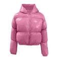 thumbnail image 6 of TAIAOJING Women's Winter Cropped Puffer Jacket Ladies Autumn Warm Short Shiny Padded Hooded Leather Oversized Zip-Up Quilted Puffy Short Down Coat, 6 of 6