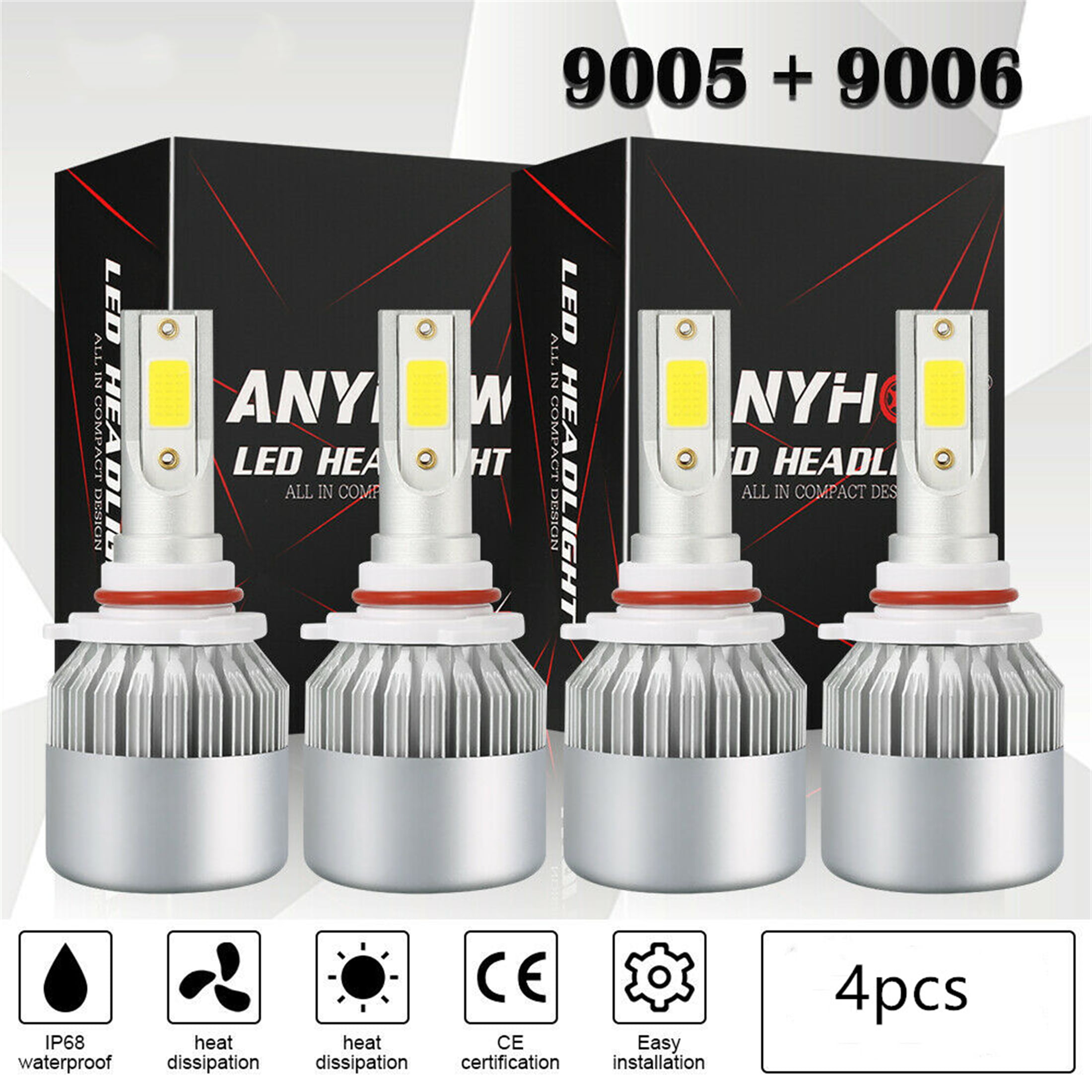 mini 9006 HB4 LED Headlight Kit 1200W 380000LM High/Low Beam Bulbs 6000K White 