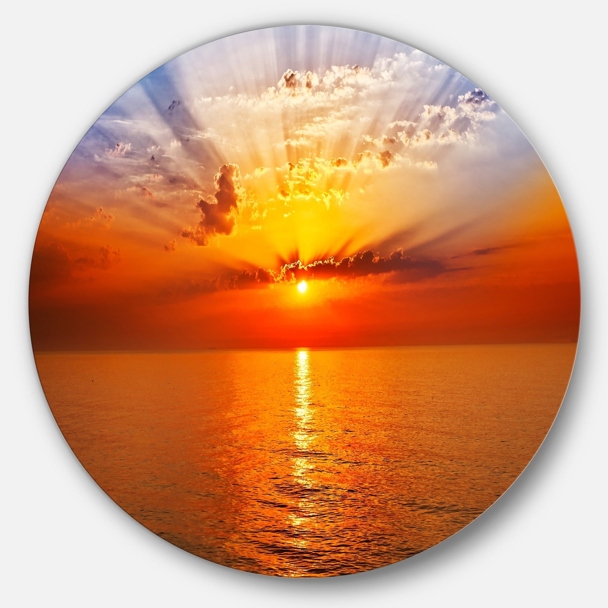 DESIGN ART Designart 'Orange Sea Sunrise under Blue Sky' Seashore Disc