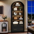 thumbnail image 2 of Tribesigns 77" Tall Arched Bookcase, 5-Tier Freestanding Wooden Bookshelf with File Cabinet Drawer, Black, 2 of 9
