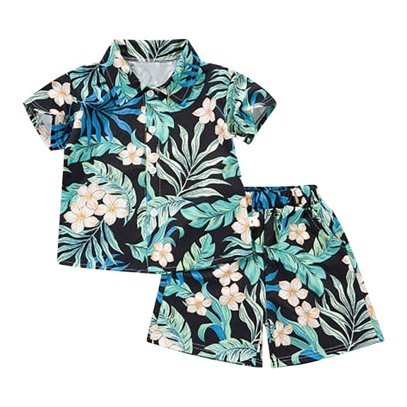 WOYY Toddler Boys Hawaii Outfits Summer Beach Short Sleeve Shirt Shorts Set, Sizes 12M-5T