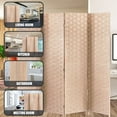 thumbnail image 6 of Room Divider,4 Panels 6FT Folding Privacy Screen Room Divider Wall Wood Mesh Hand-Woven Design Freestanding Partition Portable Wall for Home Office Bedroom (Natural), 6 of 14