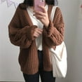 thumbnail image 3 of PIKADINGNIS Vintage Brown Knitted Cardigans for Women Korean Loose Long Sleeve Crochet Sweater Top Woman Casual Solid Lazy Sweaters, 3 of 6