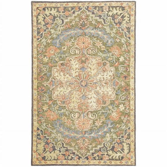8' X 10' Blue and Green Oriental Hand Tufted Area Rug