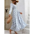 thumbnail image 3 of Women's Floral Printed V Neck Long Sleeve Smocked Waist Maxi Dress for Autumn Winter, 3 of 6