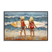 Stupell Industries Siblings with Surfboard People Painting Black Framed Art Print Wall Art, 30 x 20