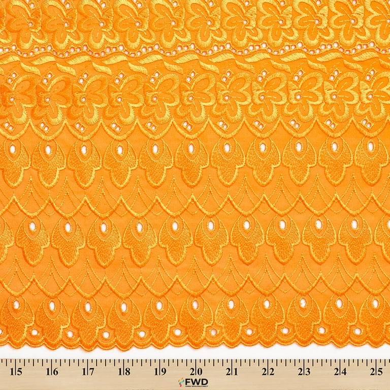 Campanula Embroidered Eyelet Fabric Orange Floral 45