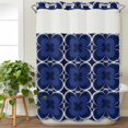 thumbnail image 3 of Navy Blue Boho No Hook Shower Curtain Waterproof, Bathroom Curtains with Snap in Liners and See Through Top Window, Farmhouse Abstract Floral Aesthetic Hotel Style Bathtub Curtains Shower 60"Wx72"L, 3 of 8