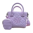 thumbnail image 1 of Mini Tote Steve Madden color lila con doble asa para mano, asa larga desmontable y ajustable para hombro, 1 of 6