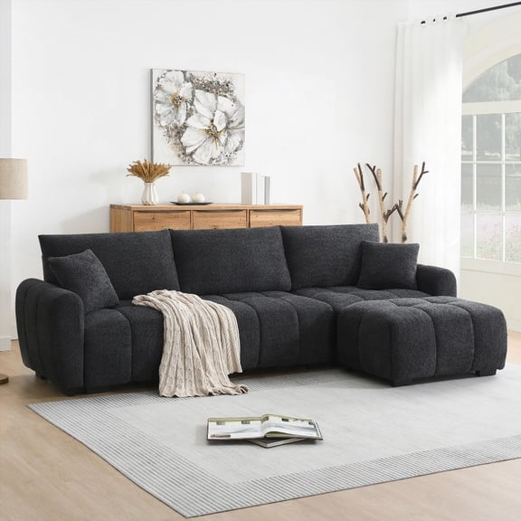 Modern 110" Modular Sectional Sofa in Boucle Fabric for Living Room